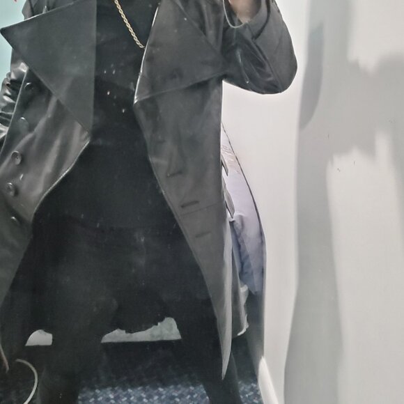 Vintage RUDSAK Black Leather Trench Coat | Double Breasted | Rare Est. 1994 Logo - Picture 4 of 7